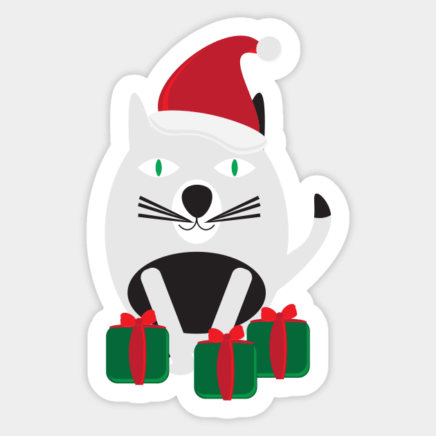 White Black Cartoon Cat with Santa Hat and Green Red Gifts Sticker by sigdesign